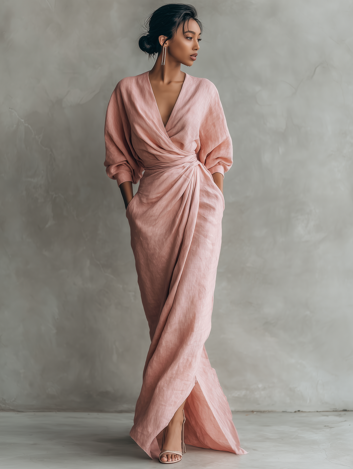 Yulia™ | Minimalistic Pink Maxi Dress with V-Neck