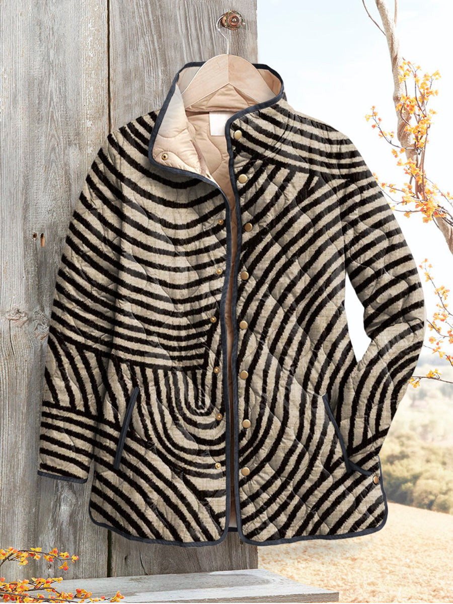 Women's Vintage Quilted Jacket with Hand-Drawn Circle Pattern