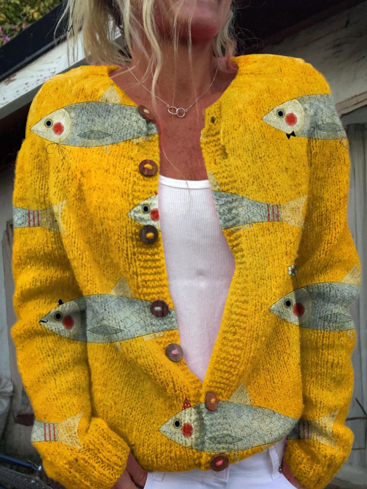 Vintage Sardine Fish Art Print | Button-Down Cardigan