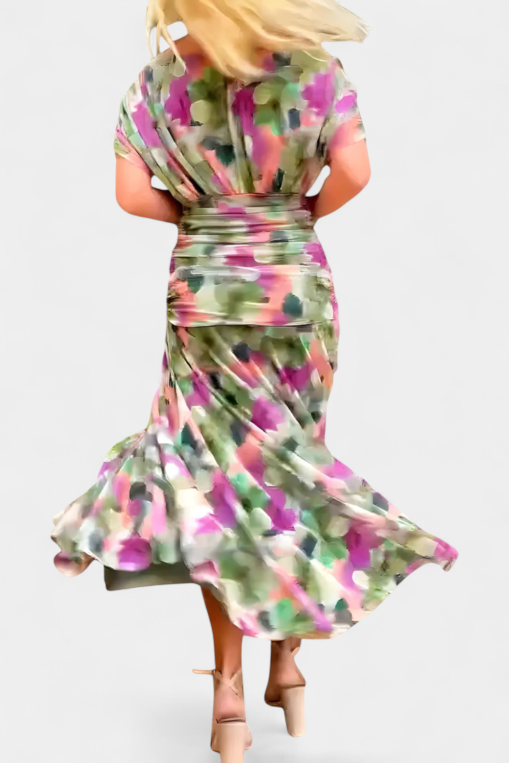 VIVIAN | LONG FLOWER V-NECK DRESS