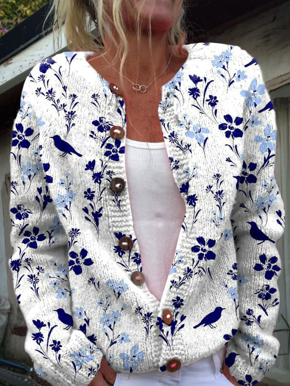Vintage Floral Art Print | Button-Down Cardigan Sweater