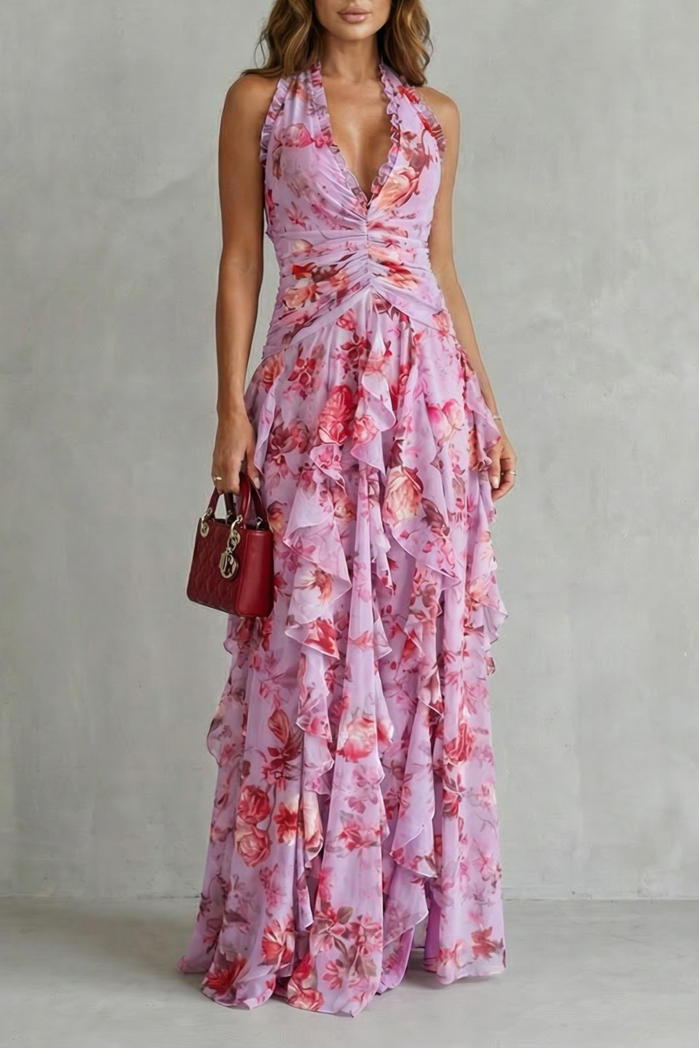 Belladina™ | Romantic Rose Halter Maxi Dress