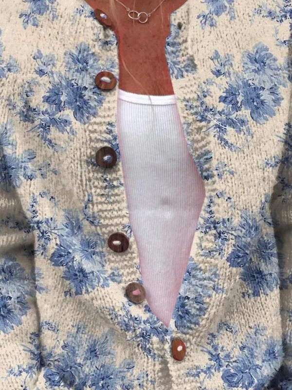Women’s Lovely Floral Art Print | Button-Up Sweater