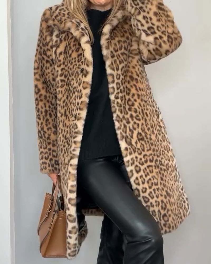 Lysandra | Women's Long Coat with Leopard Print