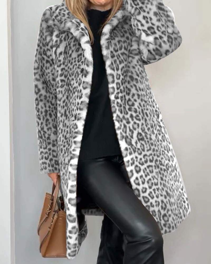 Lysandra | Women's Long Coat with Leopard Print