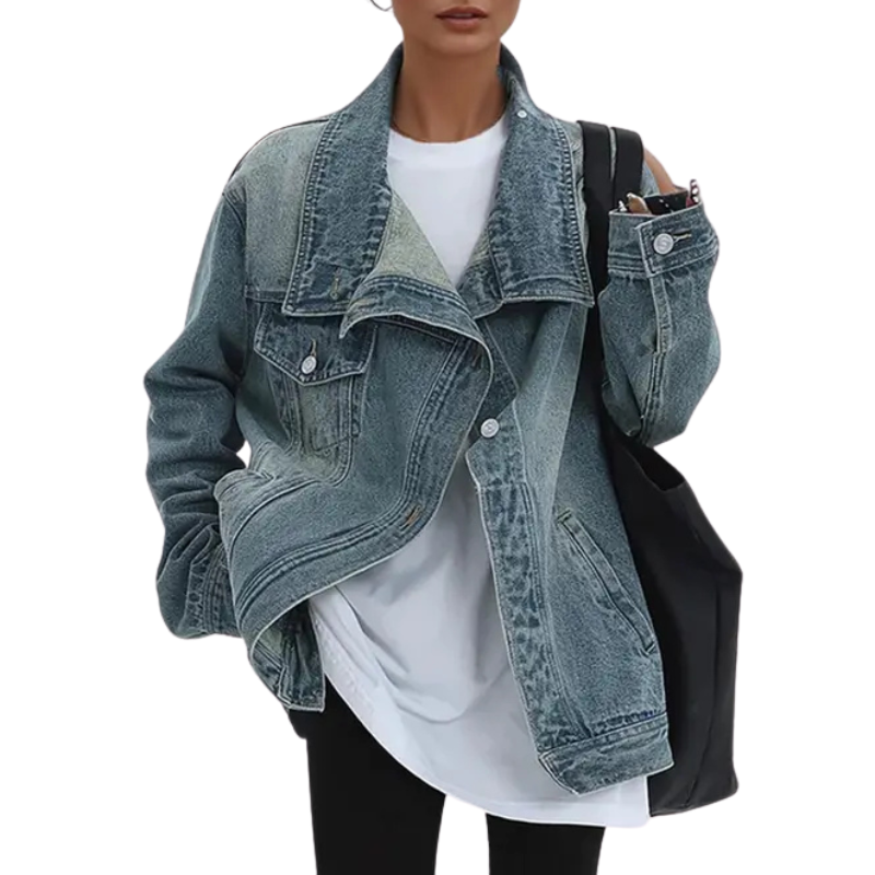 SKYE™ – Retro-Inspired Asymmetrical High-Collar Jacket with Vintage Wash