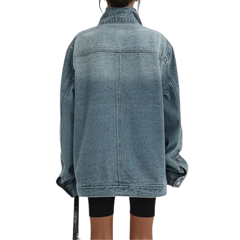 SKYE™ – Retro-Inspired Asymmetrical High-Collar Jacket with Vintage Wash