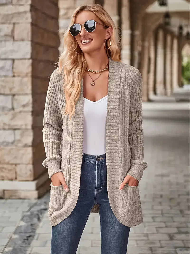 Neva™ - Elegant long-sleeved ribbed-knit cardigan