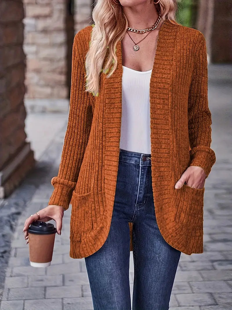 Neva™ - Elegant long-sleeved ribbed-knit cardigan