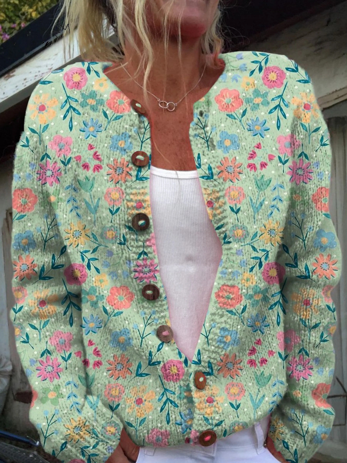 Summer Meadow Floral Print | Button-Down Sweater