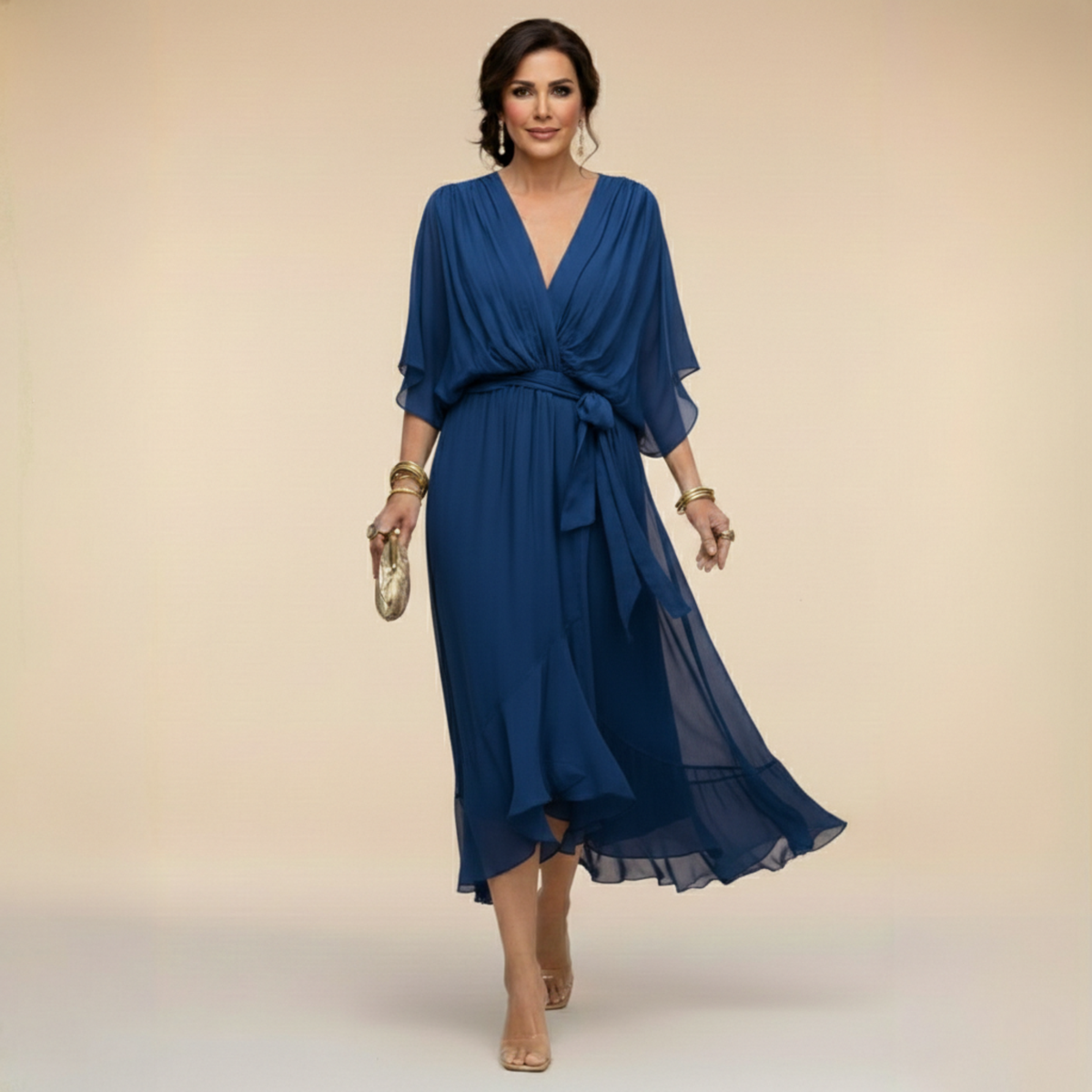 MARTA™ | CHIFFON DRESS WITH V-NECK