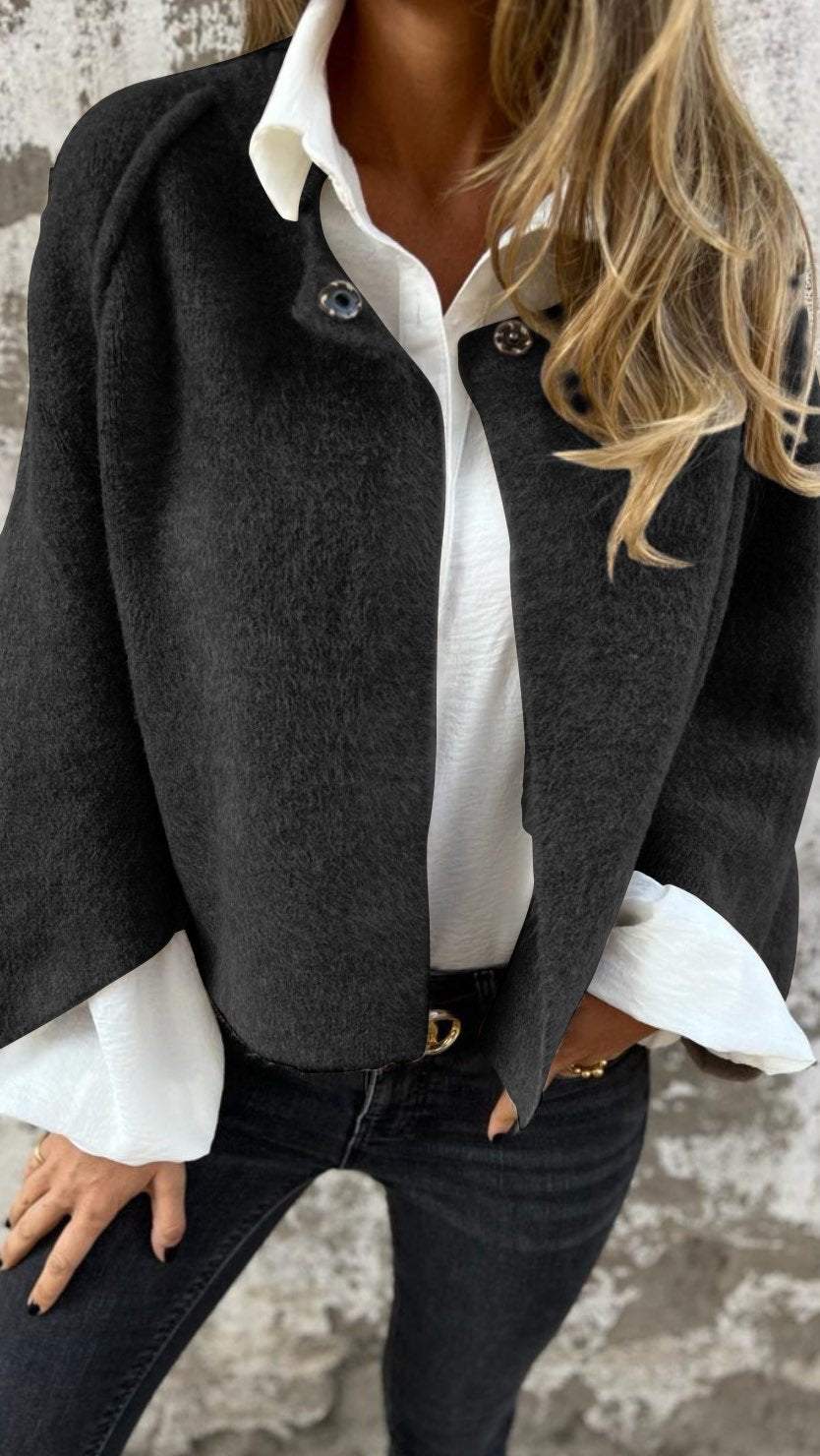 BEA™ | Women's Wool Coat with Crew Neck and Long Sleeves