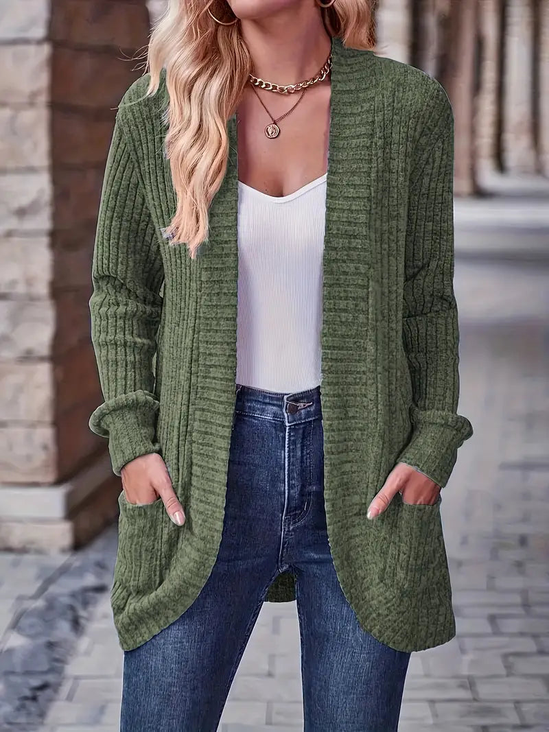 Neva™ - Elegant long-sleeved ribbed-knit cardigan