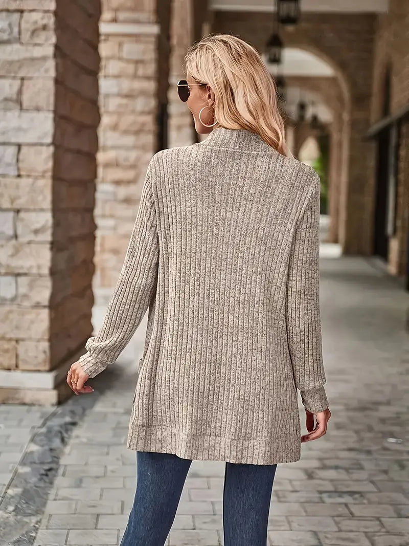 Neva™ - Elegant long-sleeved ribbed-knit cardigan