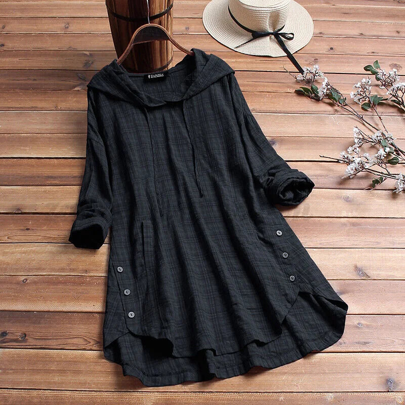Hillary™ - Loose cotton sweatshirt with buttons
