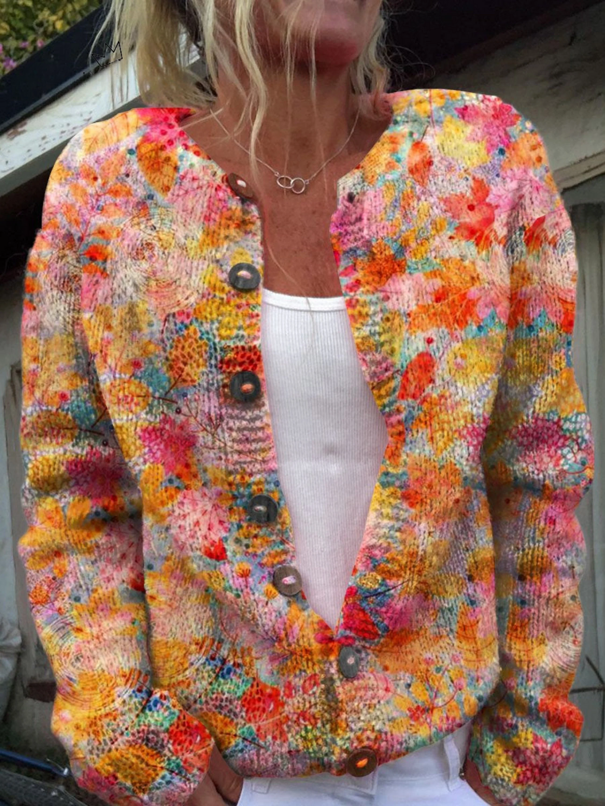 Floral Pattern Button Cardigan | Sweater