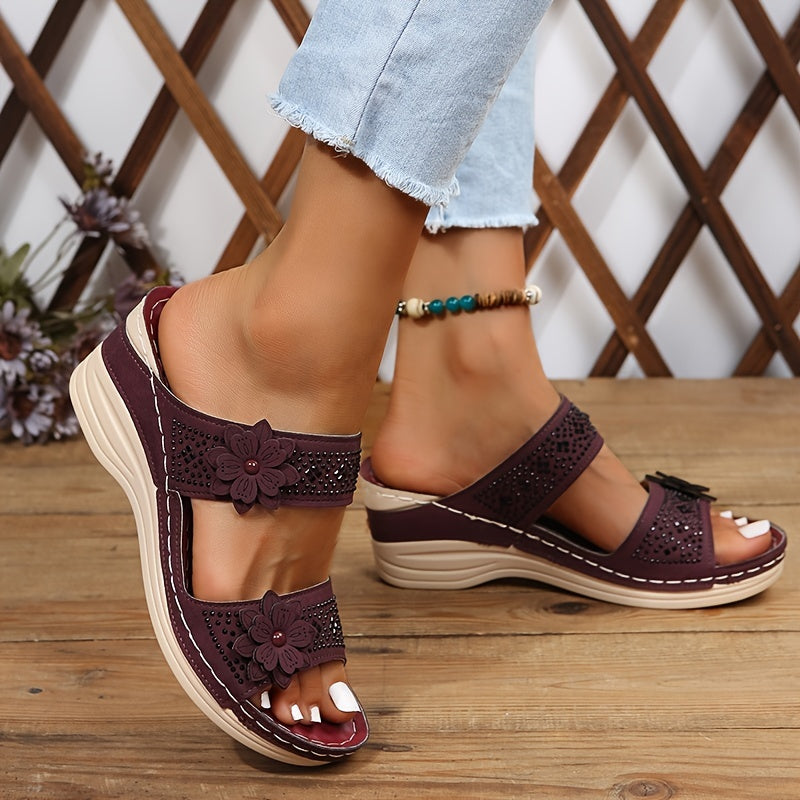 Delor Floral Wedge Slides