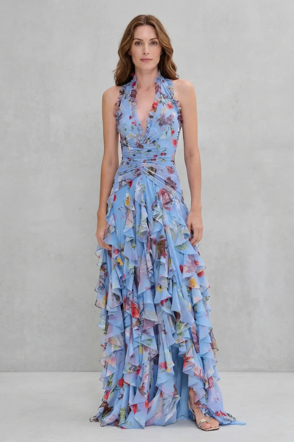 Belladina™ | Romantic Rose Halter Maxi Dress