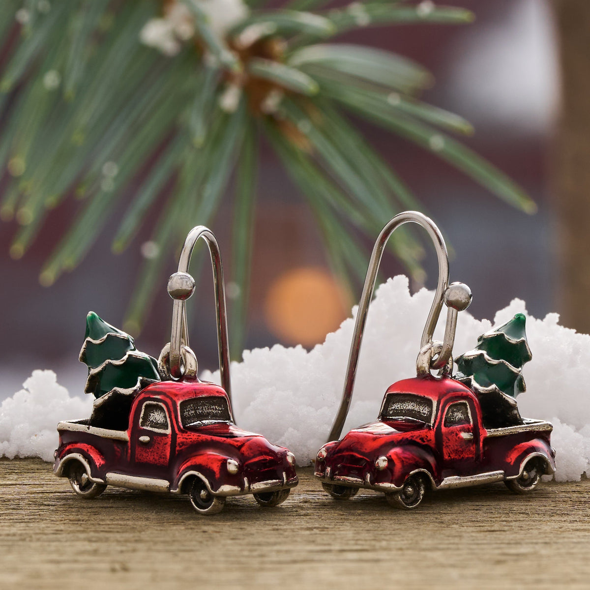 Christmas Tree Truck Earrings with French Hooks