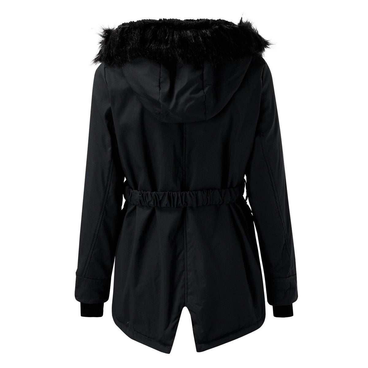 Women's parka with hood, buttons, and pockets
