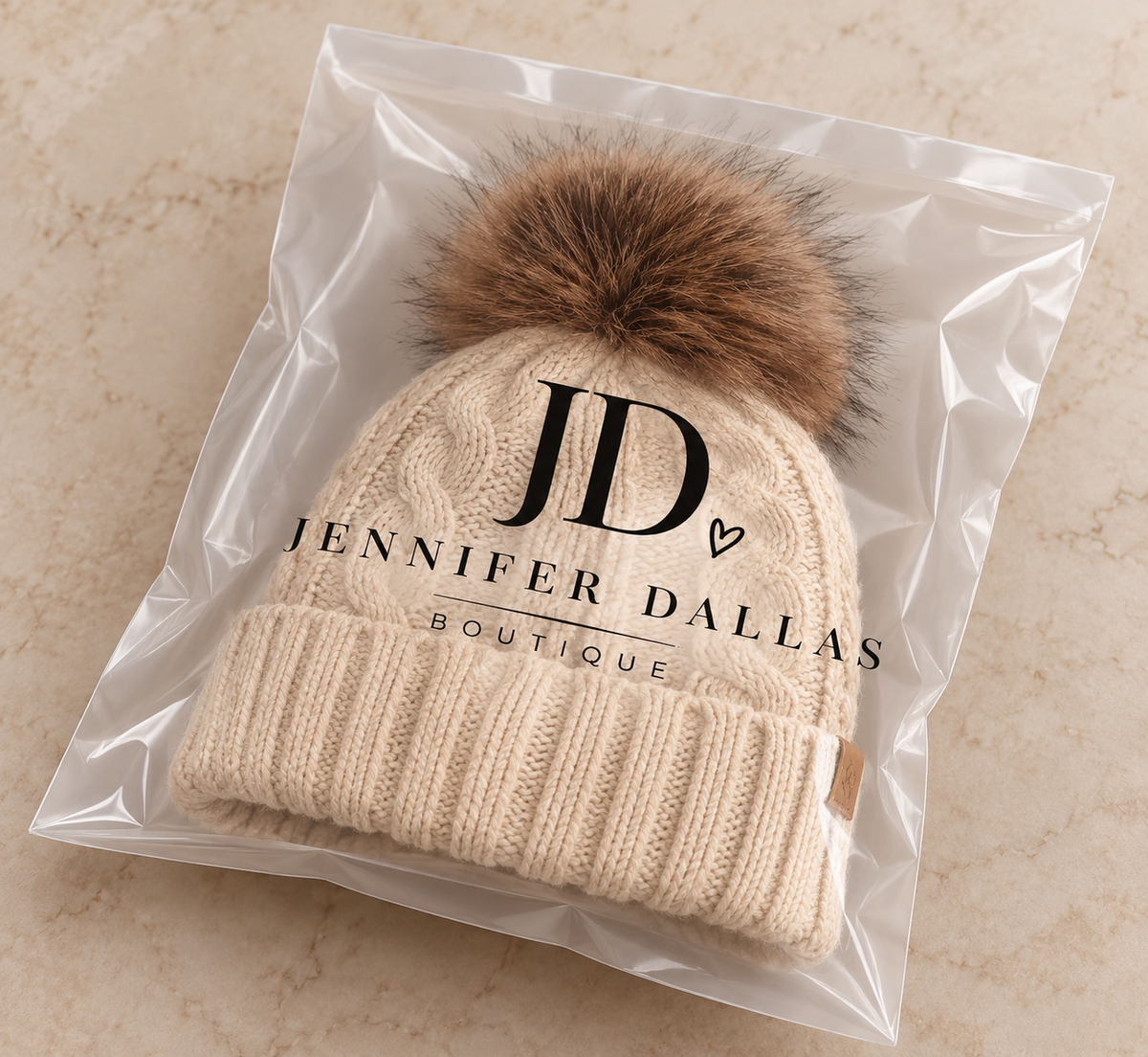 Cable Knit Faux Fur Pom Hat | Cream