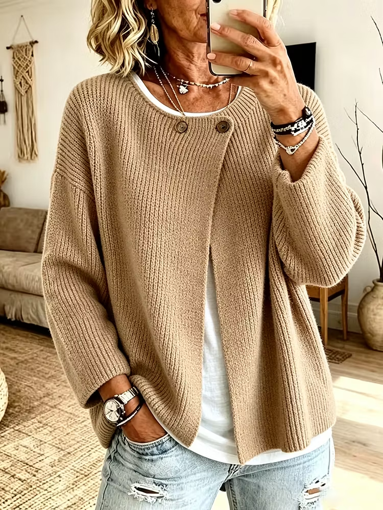 Avery | Ribbed Asymmetrical Knit Cardigan