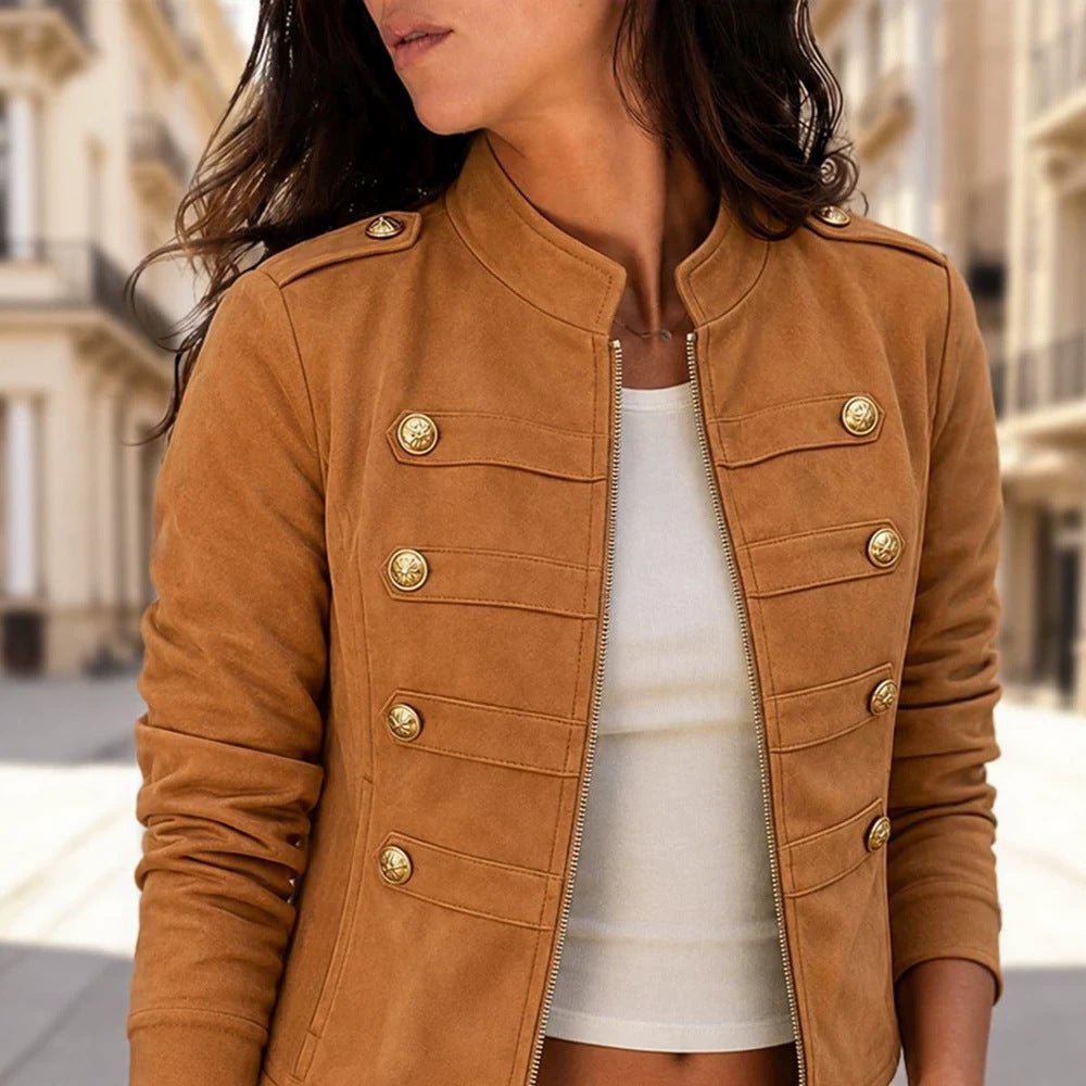 Women's Long-Sleeve Jacket with Buttons and Pockets