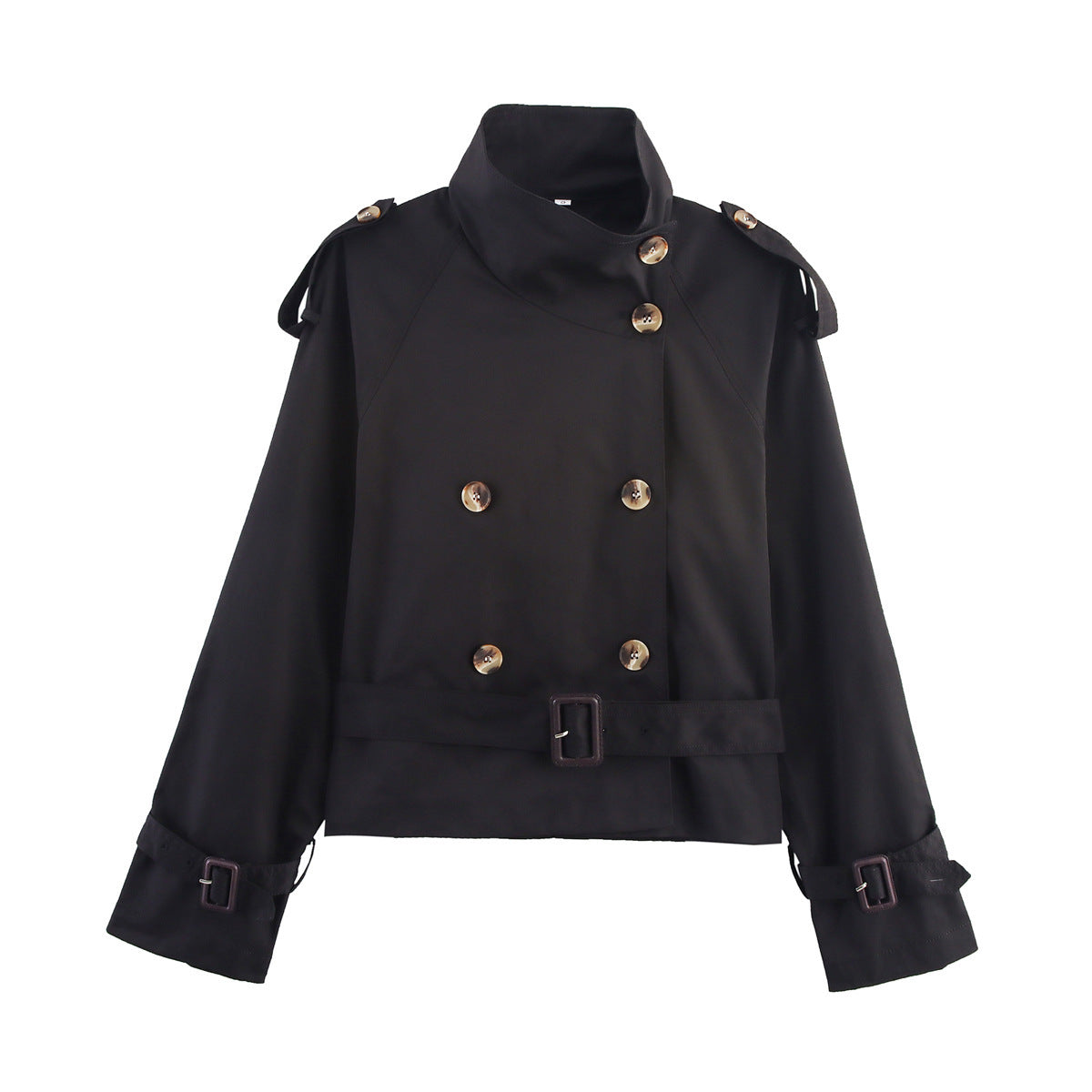 Women's trench jacket with belt and double-breasted button closure