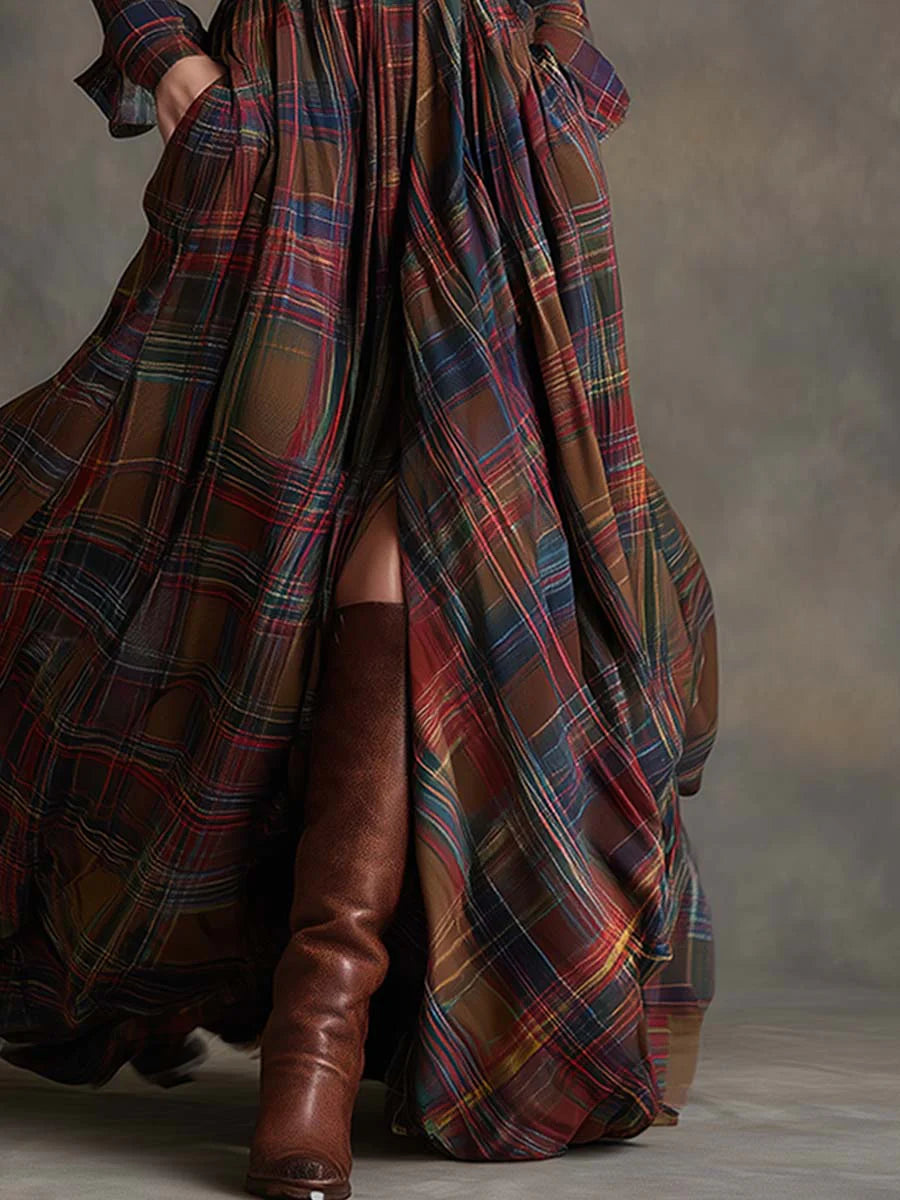 Beatriz | Long Plaid Dress with Belt