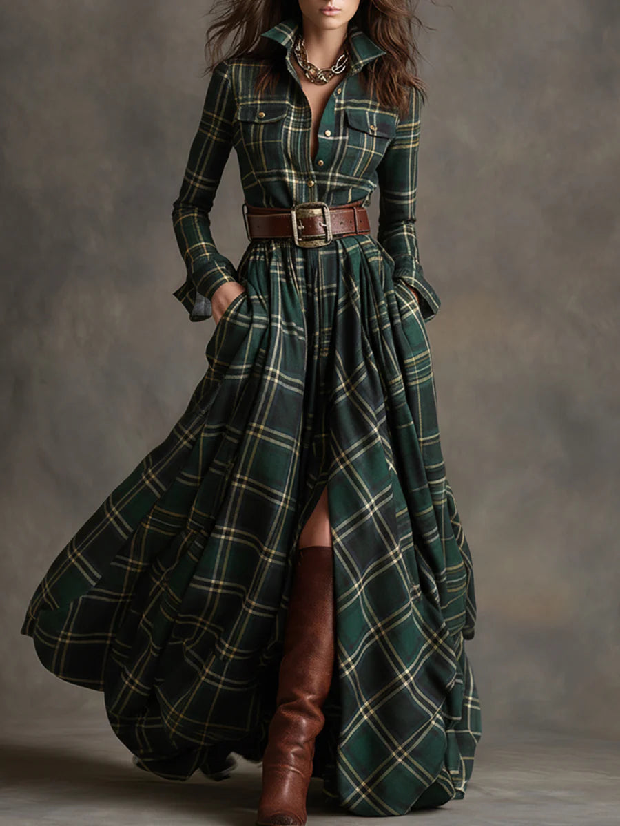 Beatriz | Long Plaid Dress with Belt