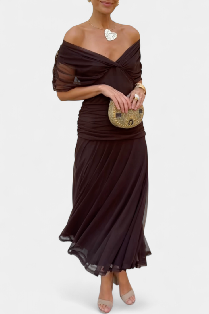 VIVIAN | LONG FLOWER V-NECK DRESS