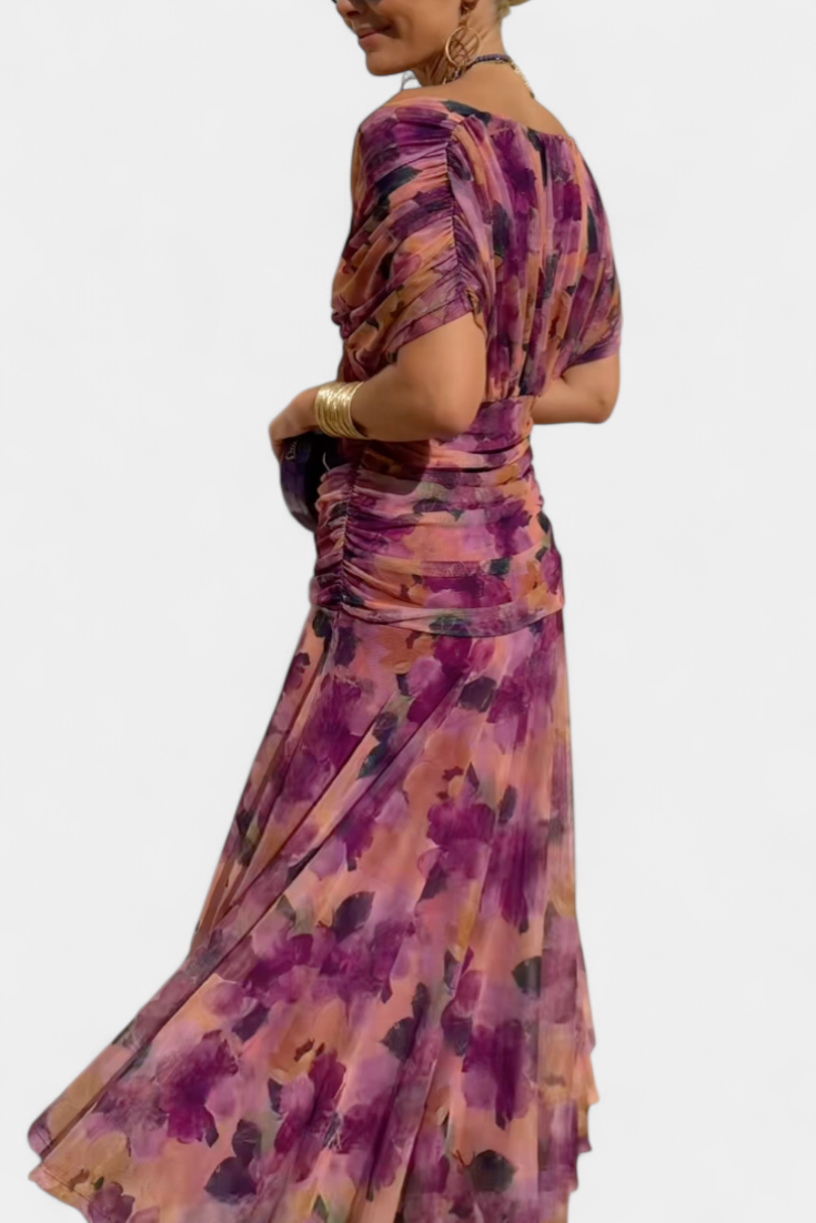 VIVIAN | LONG FLOWER V-NECK DRESS