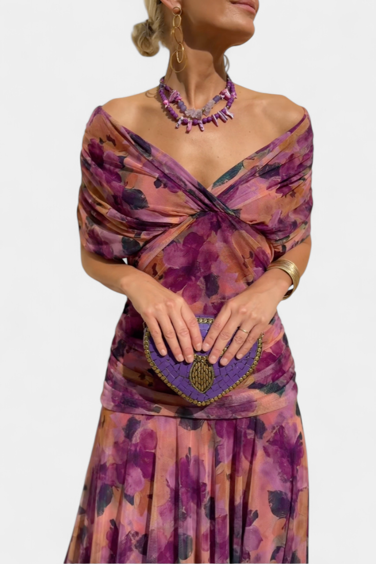 VIVIAN | LONG FLOWER V-NECK DRESS