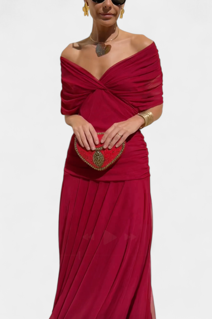 VIVIAN | LONG FLOWER V-NECK DRESS