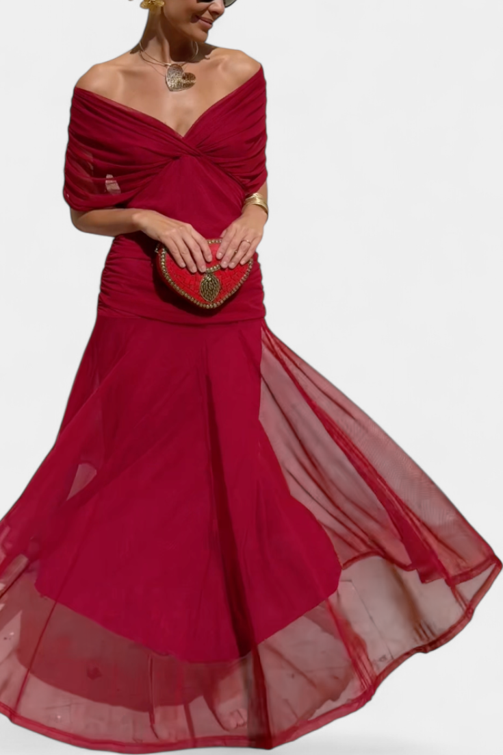 VIVIAN | LONG FLOWER V-NECK DRESS