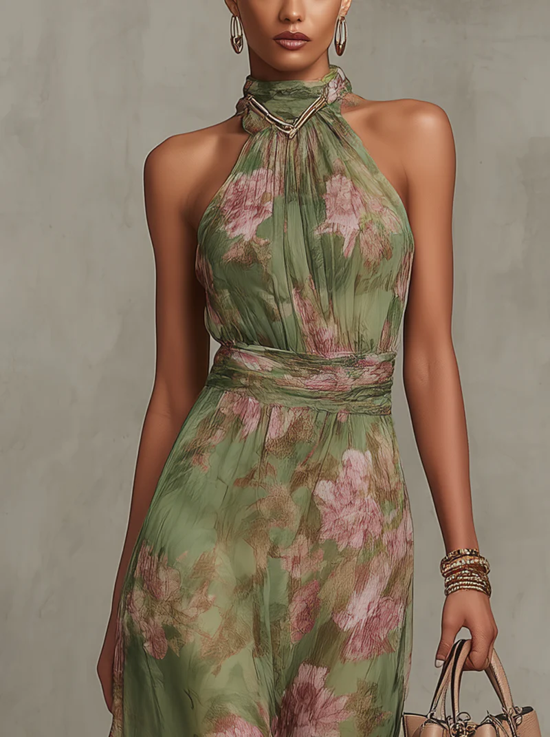 Serena | Elegant long floral flowing dress that enhances the silhouette
