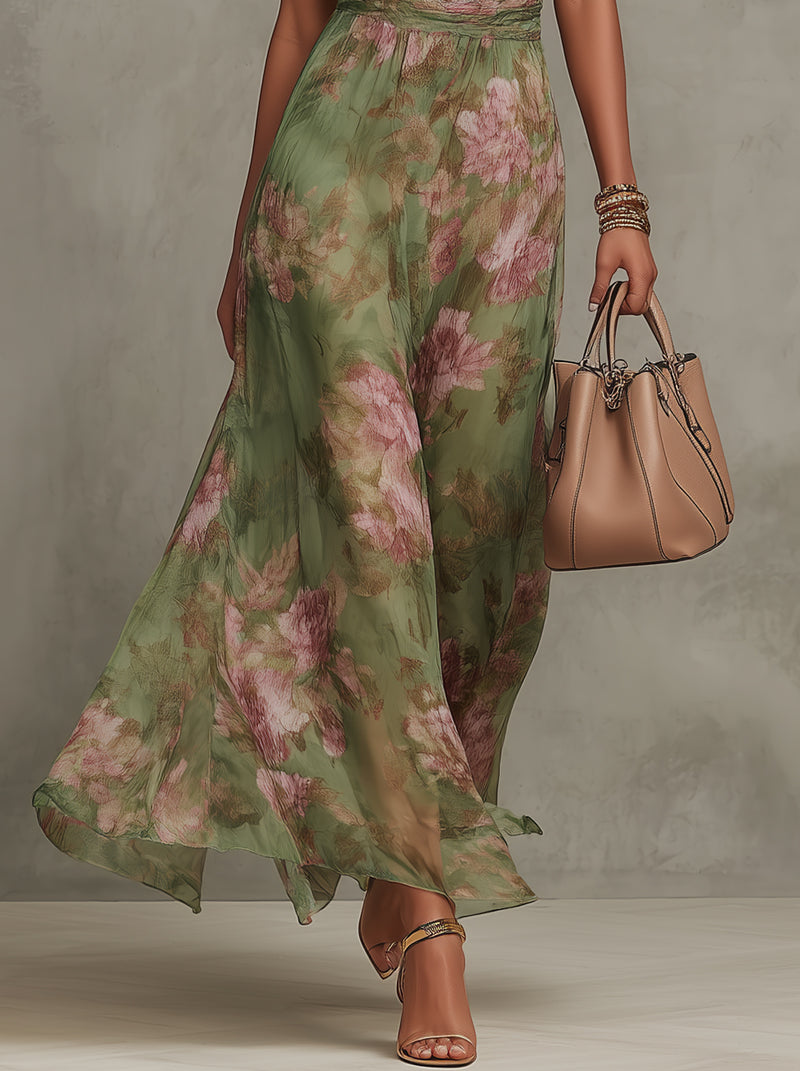 Serena | Elegant long floral flowing dress that enhances the silhouette