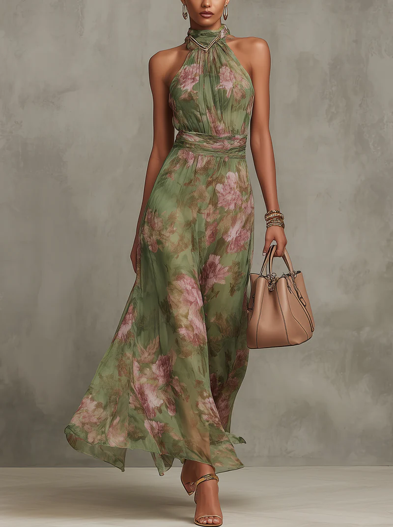 Serena | Elegant long floral flowing dress that enhances the silhouette