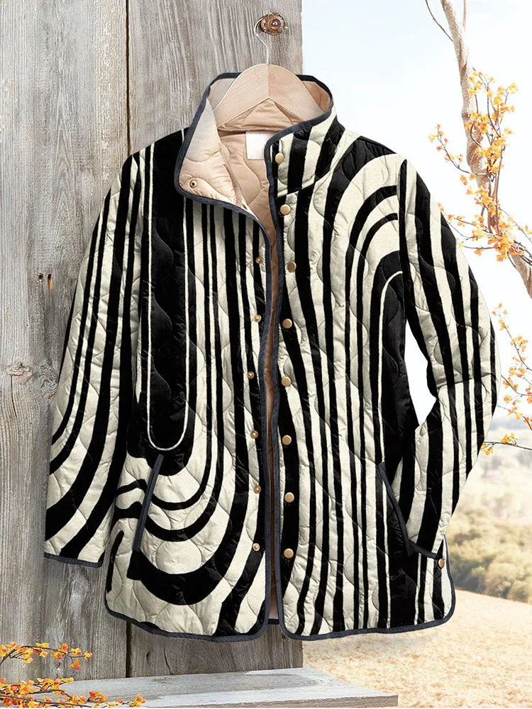 Women's Abstract Geometric Pattern Casual Quilted Jacket