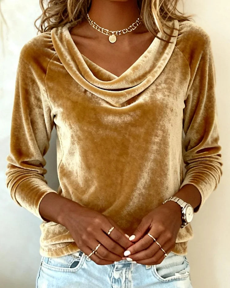 Long Sleeve Velvet Top Solid Color