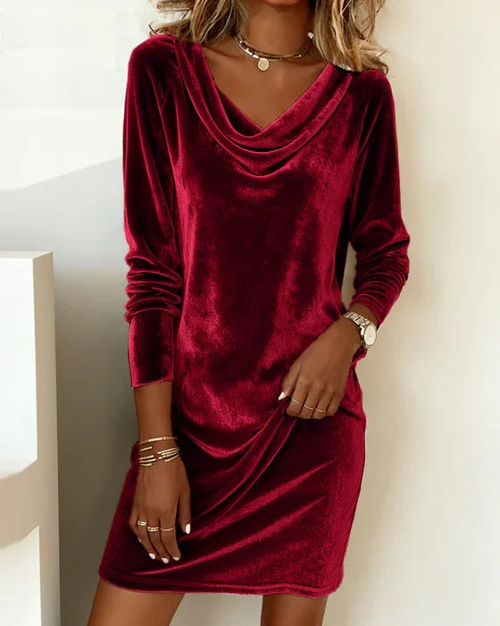 Delvira | Women's Dress with Draped Neckline