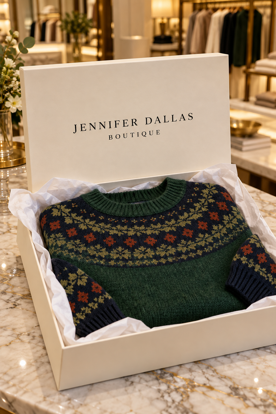 Anita Cozy Retro Sweater in Jennifer Dallas Boutique gift box