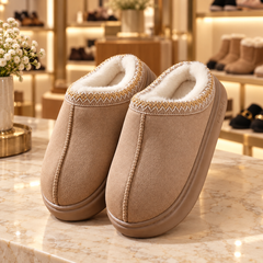 Anouk Khaki ultrawarm Tasman slippers displayed in Jennifer Dallas Boutique