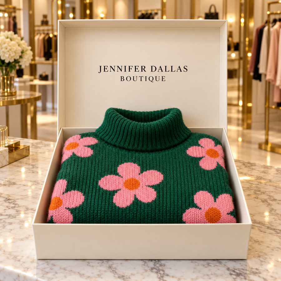 Aspen Floral Knit Sweater in a Jennifer Dallas Boutique gift box