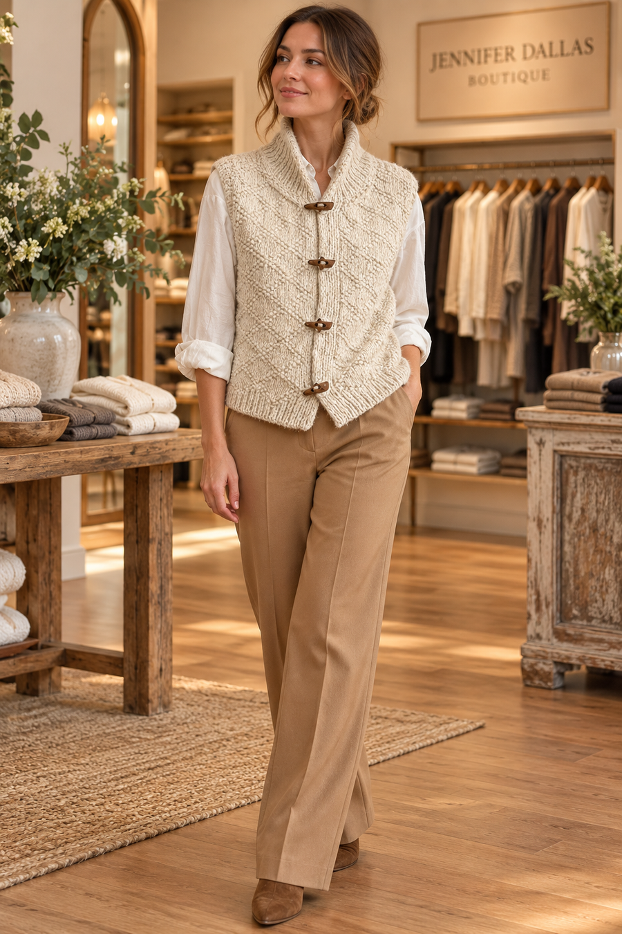 Camila cream sleeveless knit vest — boutique model