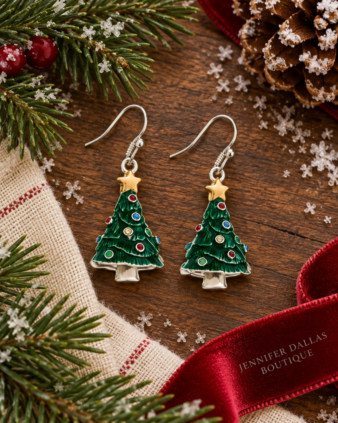 Classic Christmas Tree Earrings with French Hooks