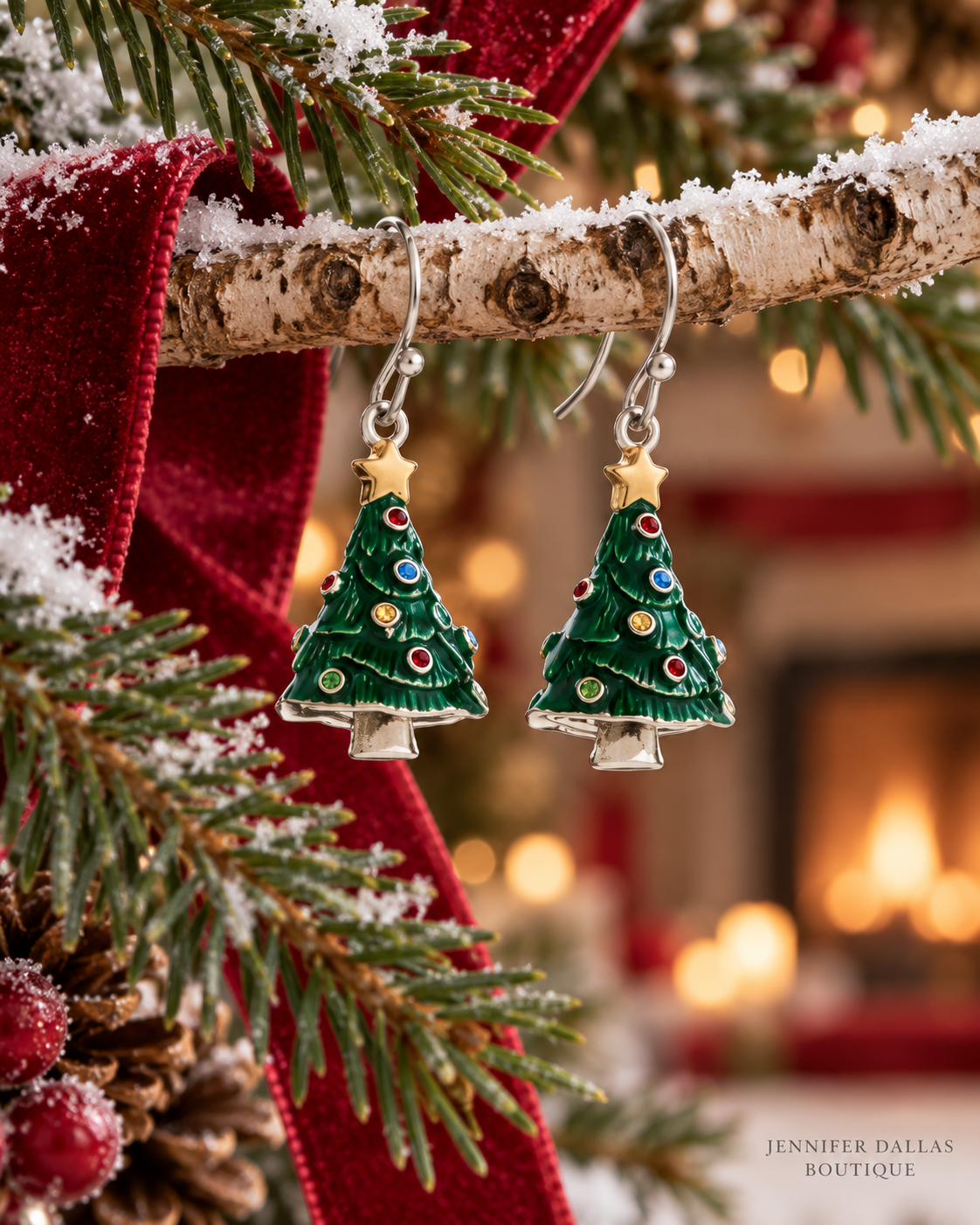 Classic Christmas Tree Earrings with French Hooks