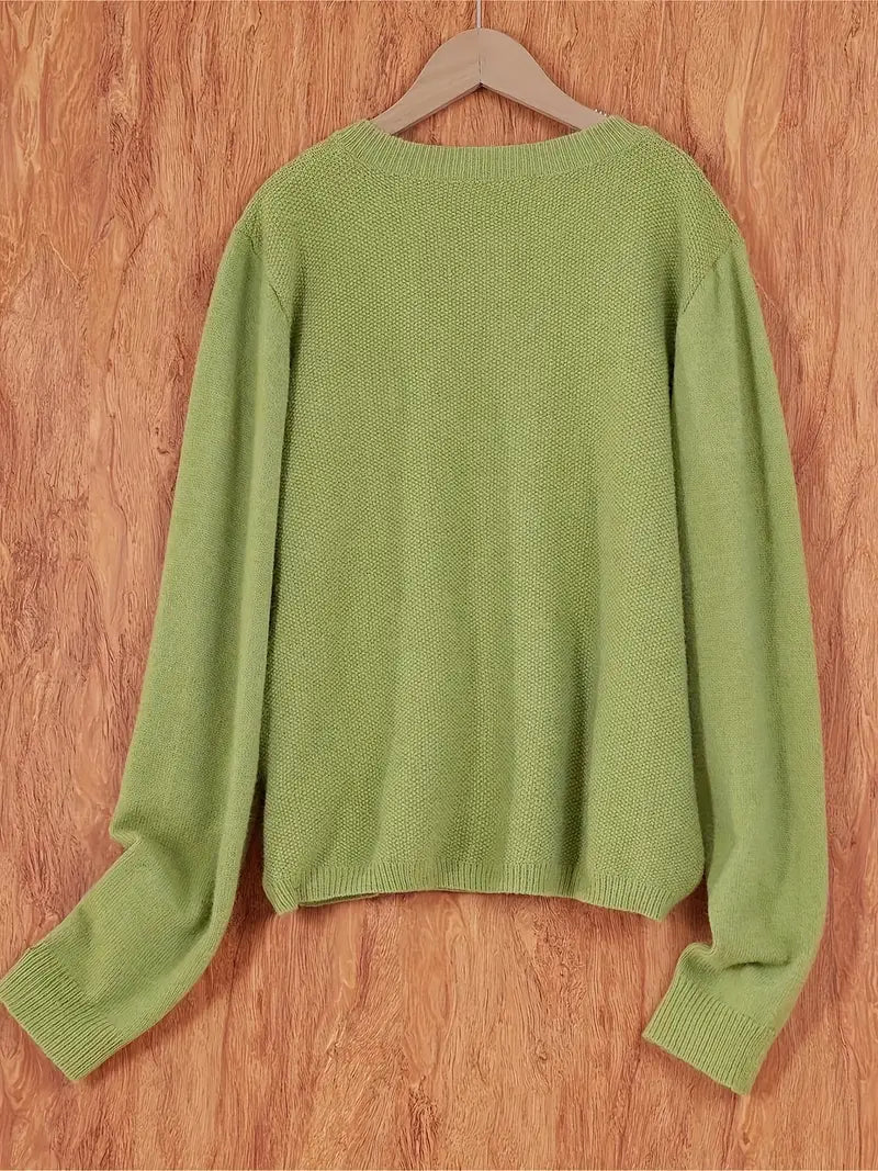 Eugenia | Women's crew-neck cardigan with buttons and pocket