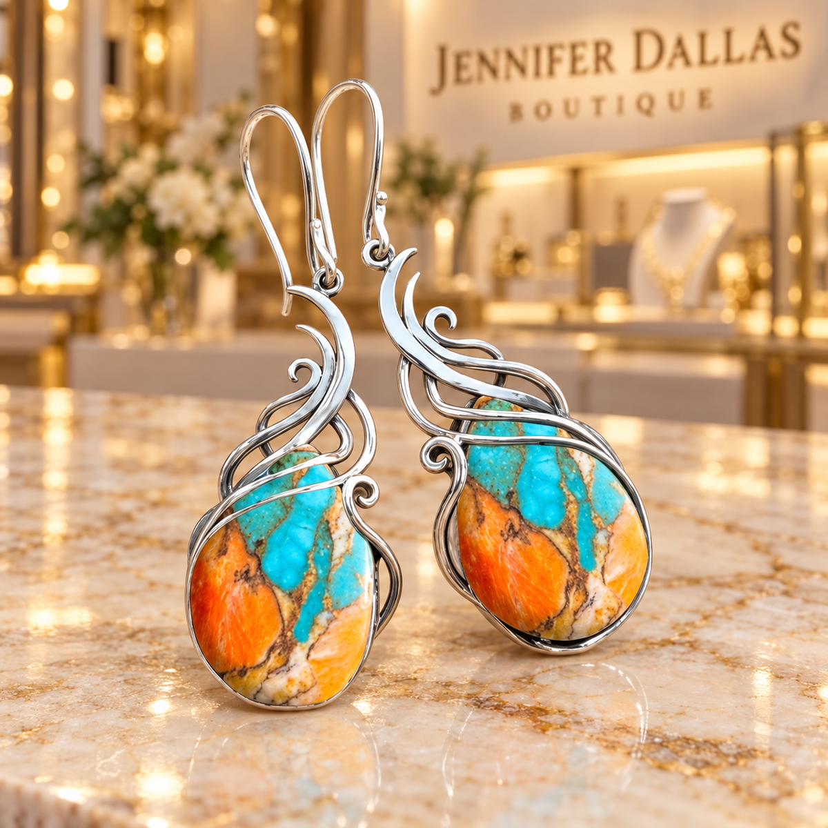 Elegant Gemstone Dangle Earrings on the Jennifer Dallas Boutique counter