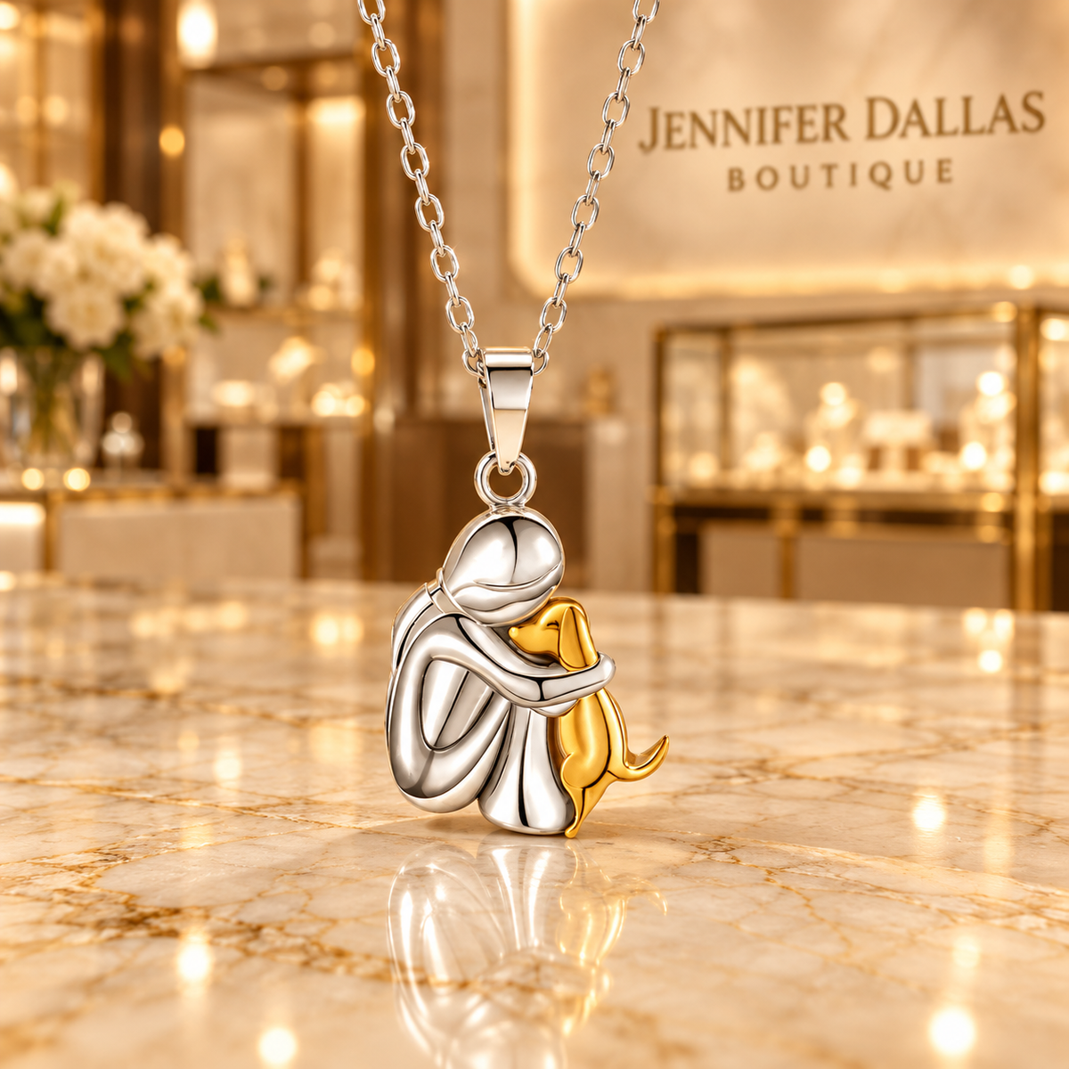 Elisa dog-shaped pendant necklace at Jennifer Dallas Boutique